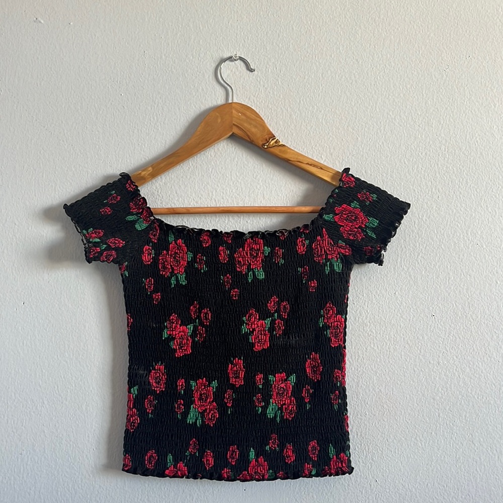 Hollister Black Top with Roses